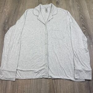 Skims Mens Heather Gray Long Sleeve Sleepwear Comfort Button Up Shirt Size XL